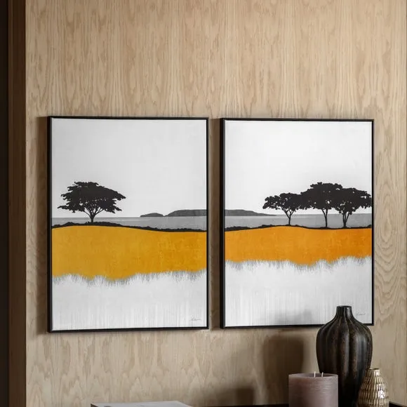 Cedar and Sage Set of 2 Coastal Yellow Framed Canvases