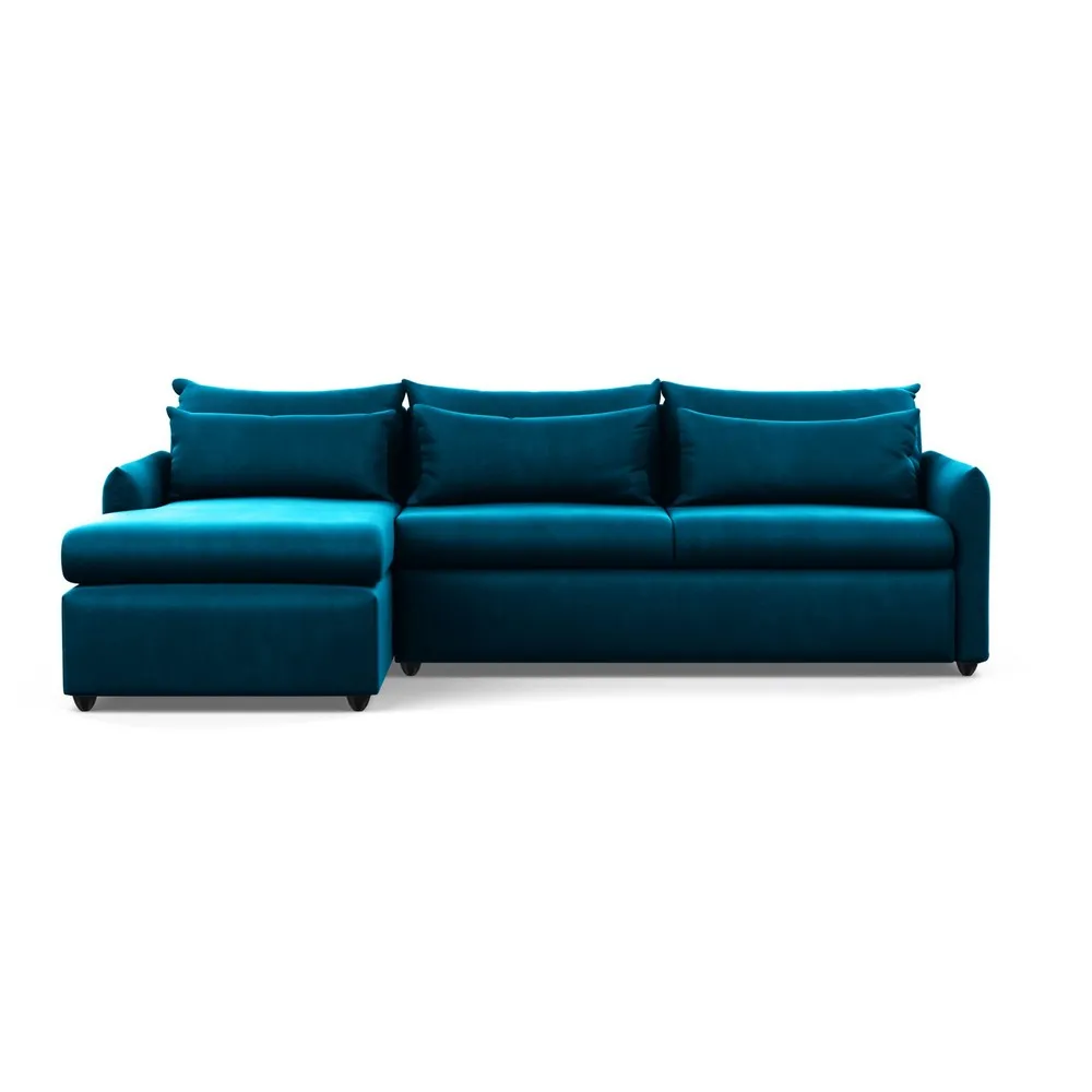 Heal's Pillow Large Left Hand Corner Chaise Velvet Teal Black Feet