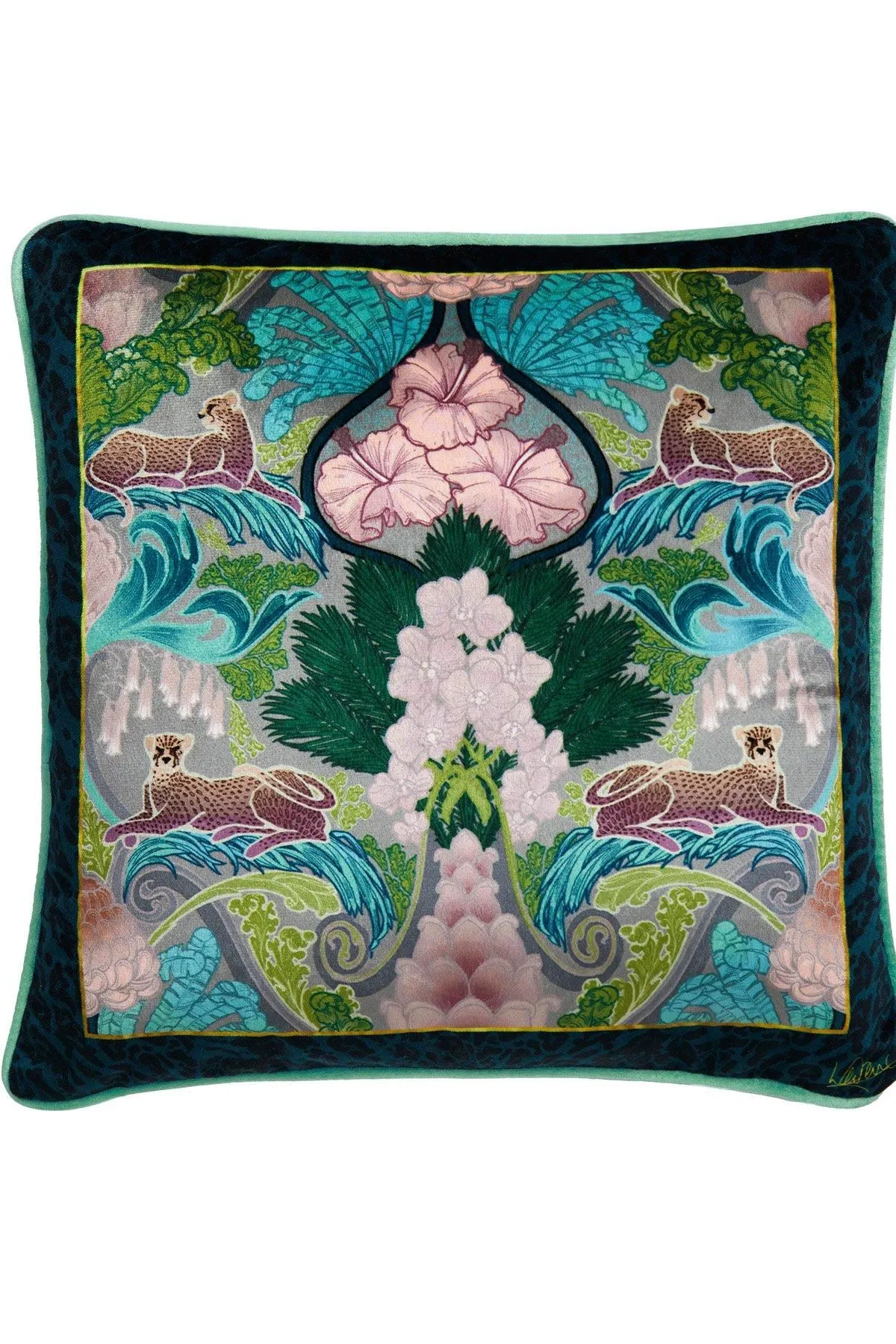 Laurence Llewelyn-Bowen 'Suburban Jungle' Soft Touch Velvet Filled Cushion in Teal 3