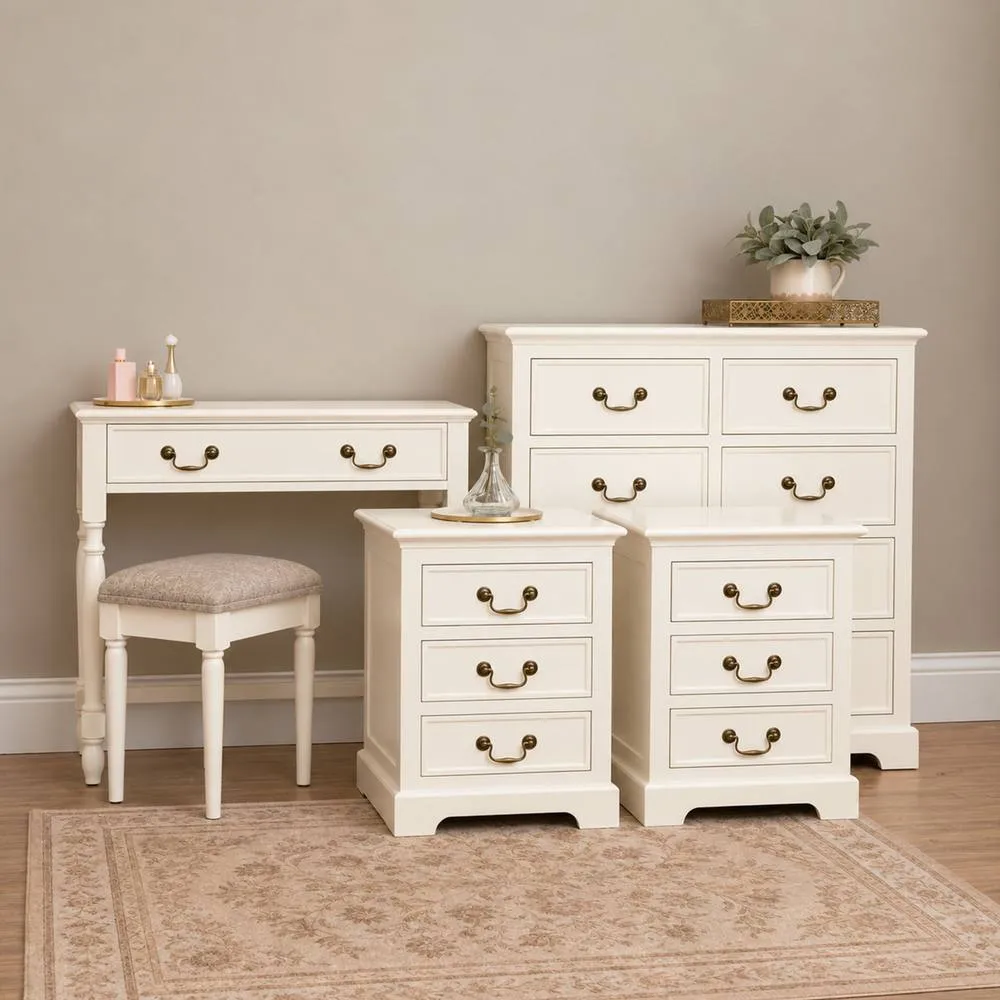 Melody Maison Chest, Dressing Table Set & Pair of Bedsides - Charlotte Ivory Range