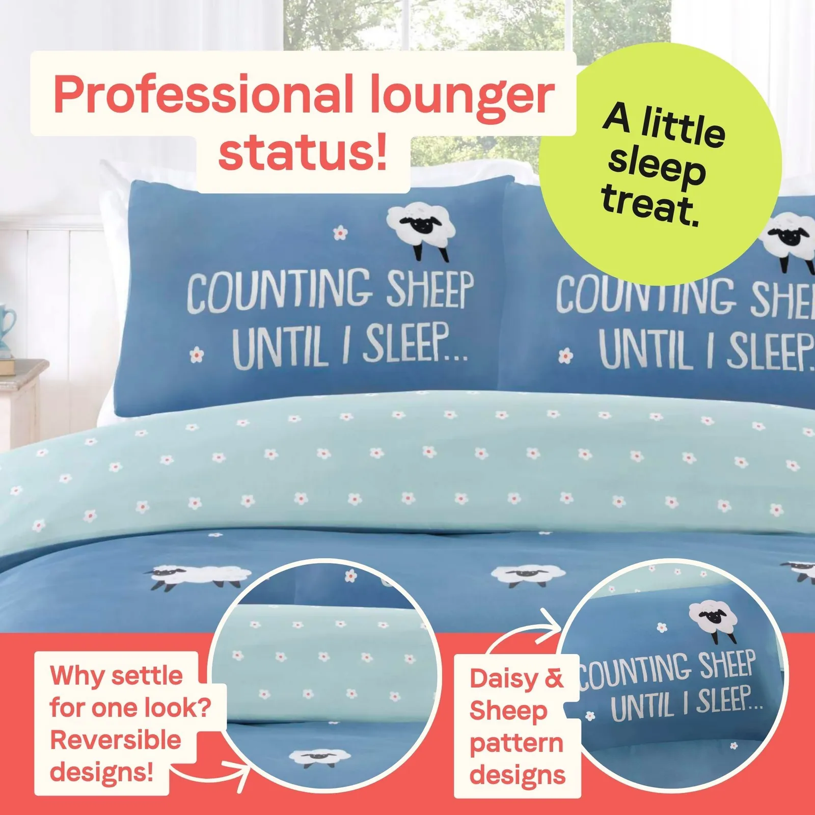 Rapport Home Counting Sheep Microfibre Duvet Cover Set Cover with Pillowcase in Blue 2