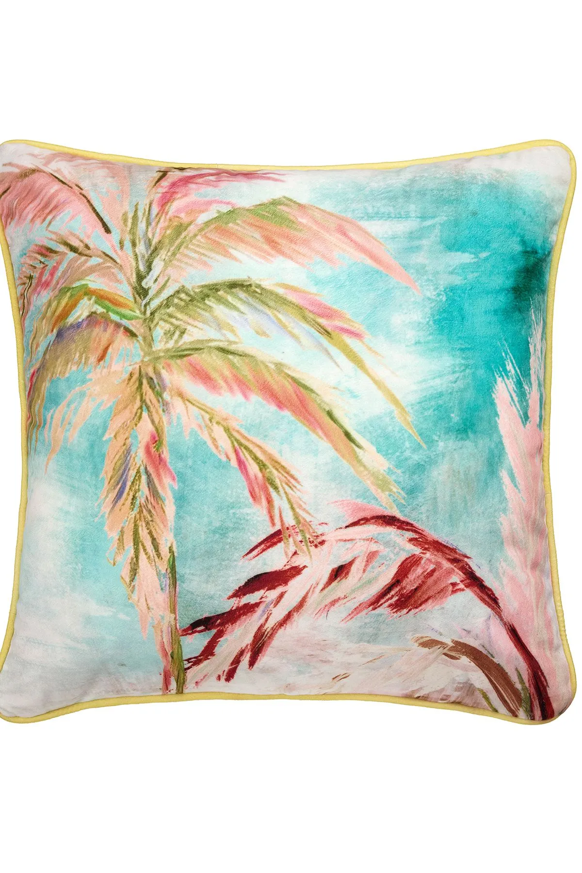 Appletree 'Leilani' Tropical Palm Leaf Print Velvet Filled Cushion in Green 2