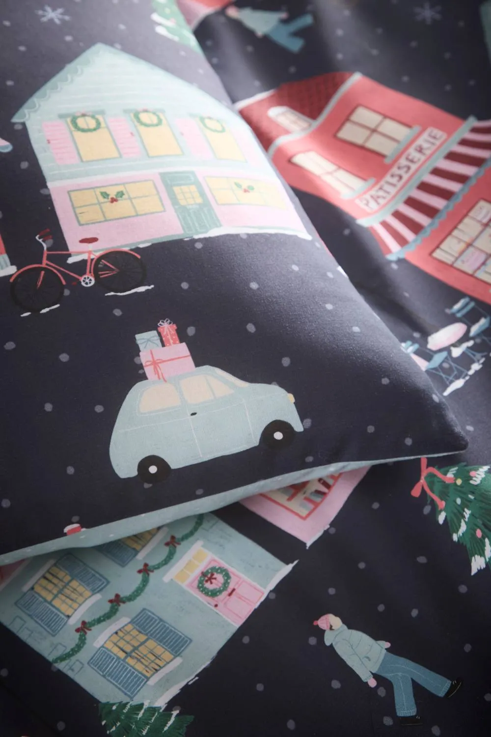 Fusion 'Christmas Houses' Easy Care Festive Duvet Cover Set in Navy 3