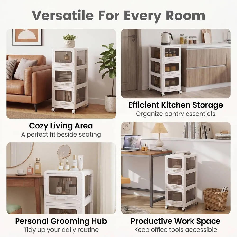 Costway 3-Tier Plastic Drawer Storage Organizer Rolling Cart Utility Cart in White 4