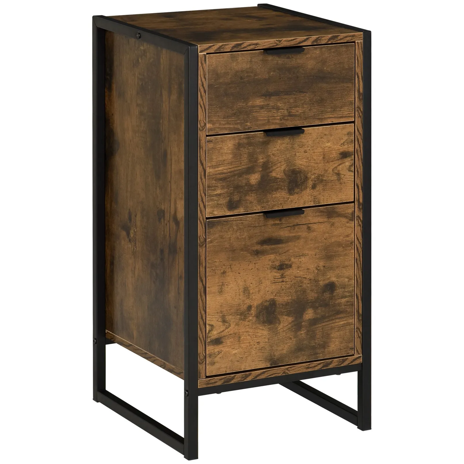 HOMCOM Industrial 3-Drawer Bedroom Chest of Drawers with Metal Frame in Brown 2