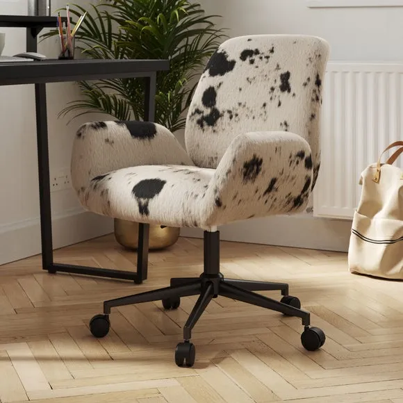 Ginny Cow Print Faux Fur Swivel Office Chair