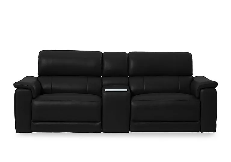 Genius Leather 3 Seater Power Recliner Media Sofa with Power Headrests, Power Lumbar and Heated Seats