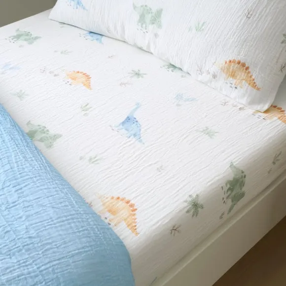 Set of 2 Dinosaur Cotton Muslin Fitted Sheets