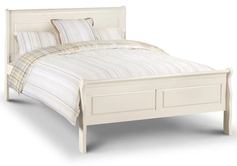 Wooden Scroll Sleigh Bed Frame 3ft Single Amelia Stone White