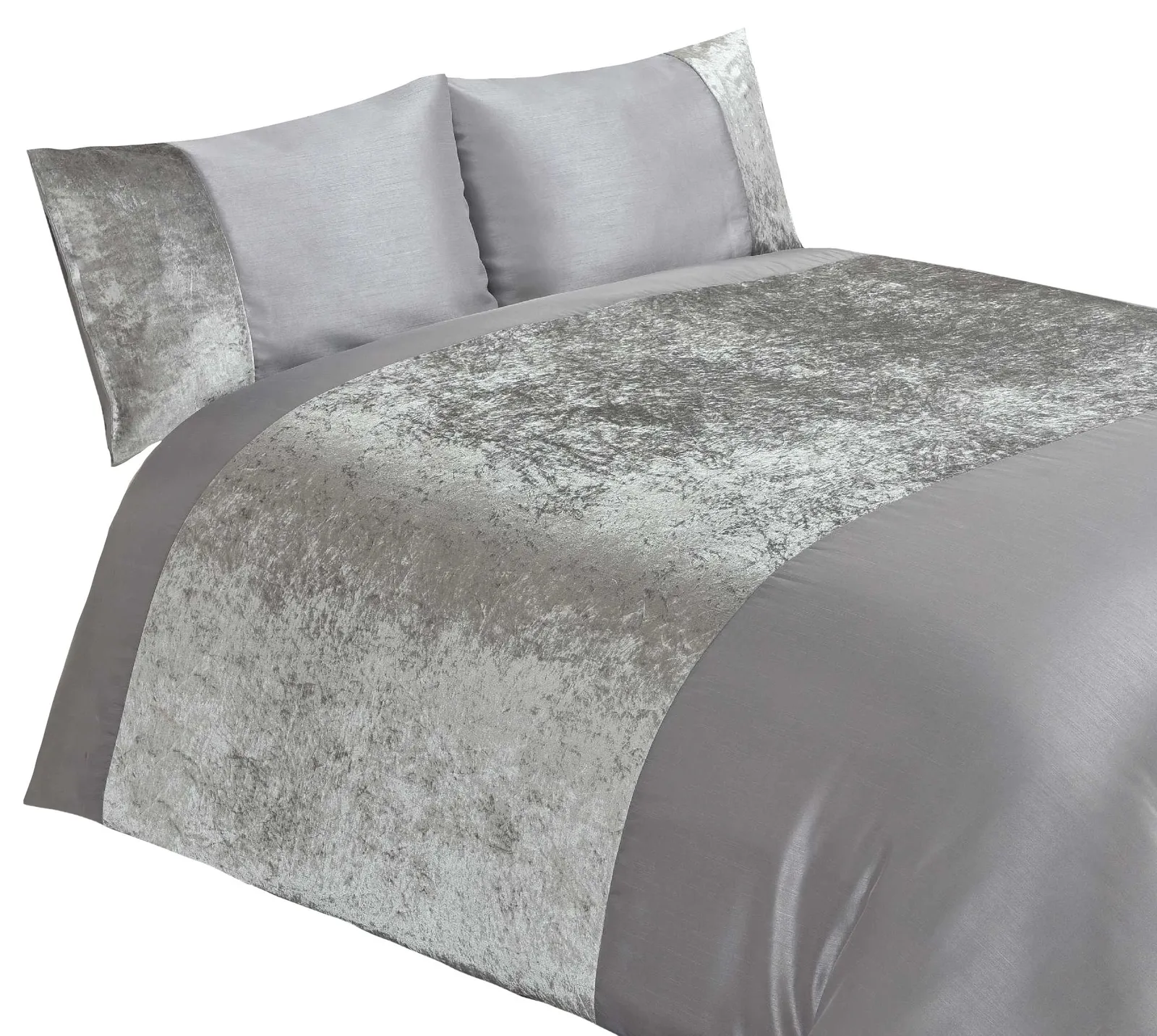 Rapport Home Velvet Plain Polyester Duvet Cover Set with Pillowcase in Silver 2