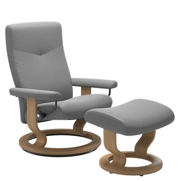 Stressless Large Dover Classic Chair  Stool Batick Wild Dove and Oak  - Barker & Stonehouse
