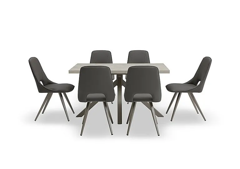 Matera Compact Dining Table with Star Base and 6 Faux Leather Chairs with Taupe Legs - Anthracite
