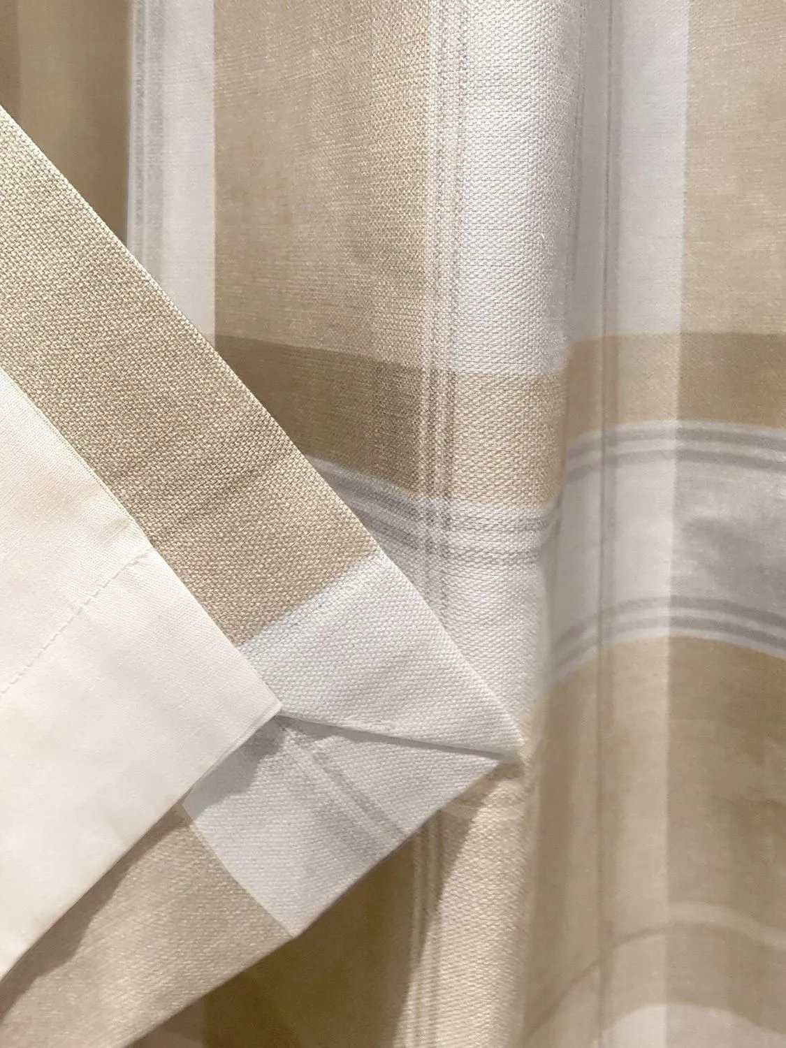 Fusion 'Balmoral Check' Country Checked Pattern Pair of Eyelet Curtains in Natural 4
