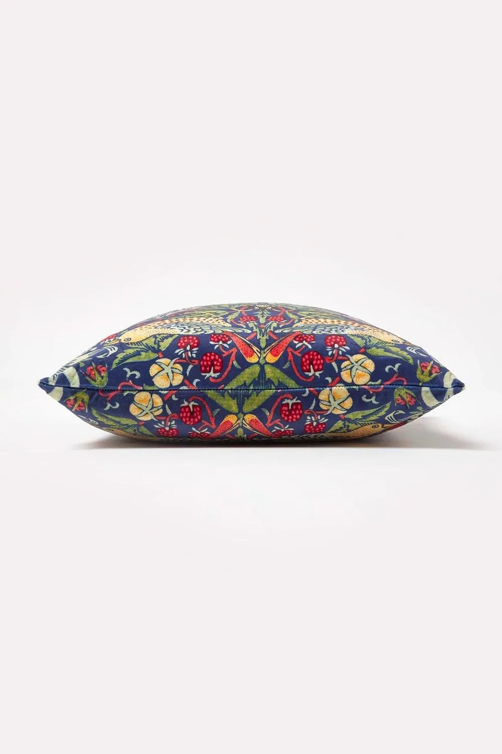 Homescapes William Morris Strawberry Thief Velvet Cushion in Navy 4