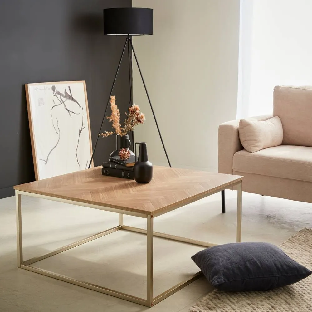 sweeek Herringbone Square Coffee Table in Light Brown 4
