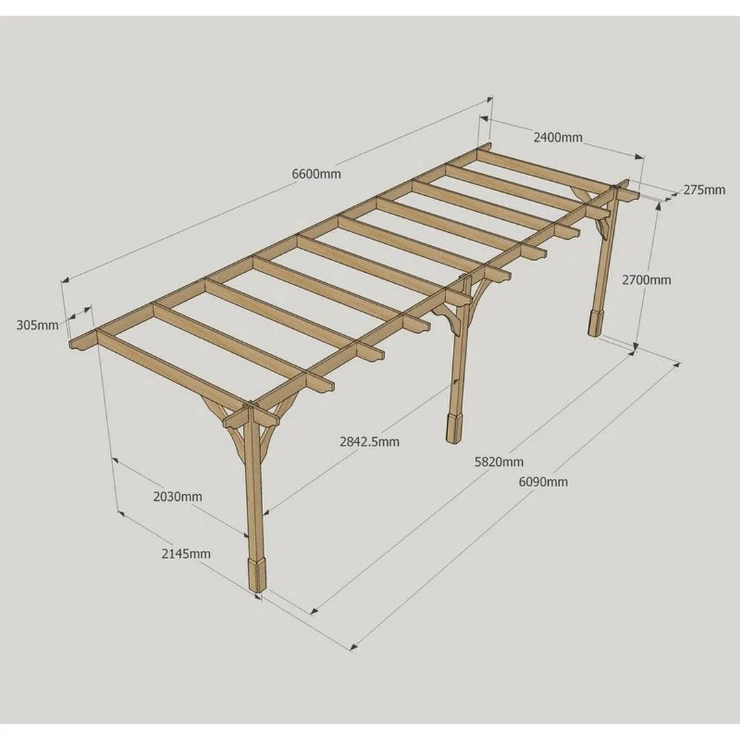 Rutland County Garden Furniture Ltd Wall Mounted Premium Pergola 3 Posts, L240 x W660 x H270 cm, Green 4
