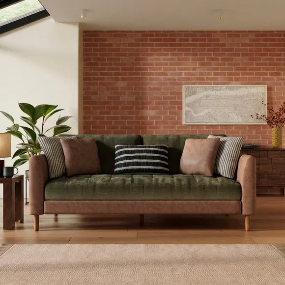Max Combo Salvage Mix Faux Leather & Chenille 3 Seater Sofa