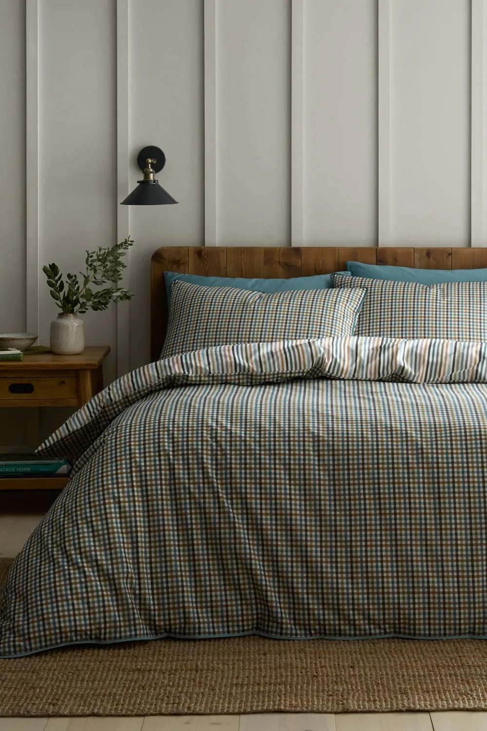 Appletree 'Micro Check' 100% Cotton Duvet Cover Set in Green