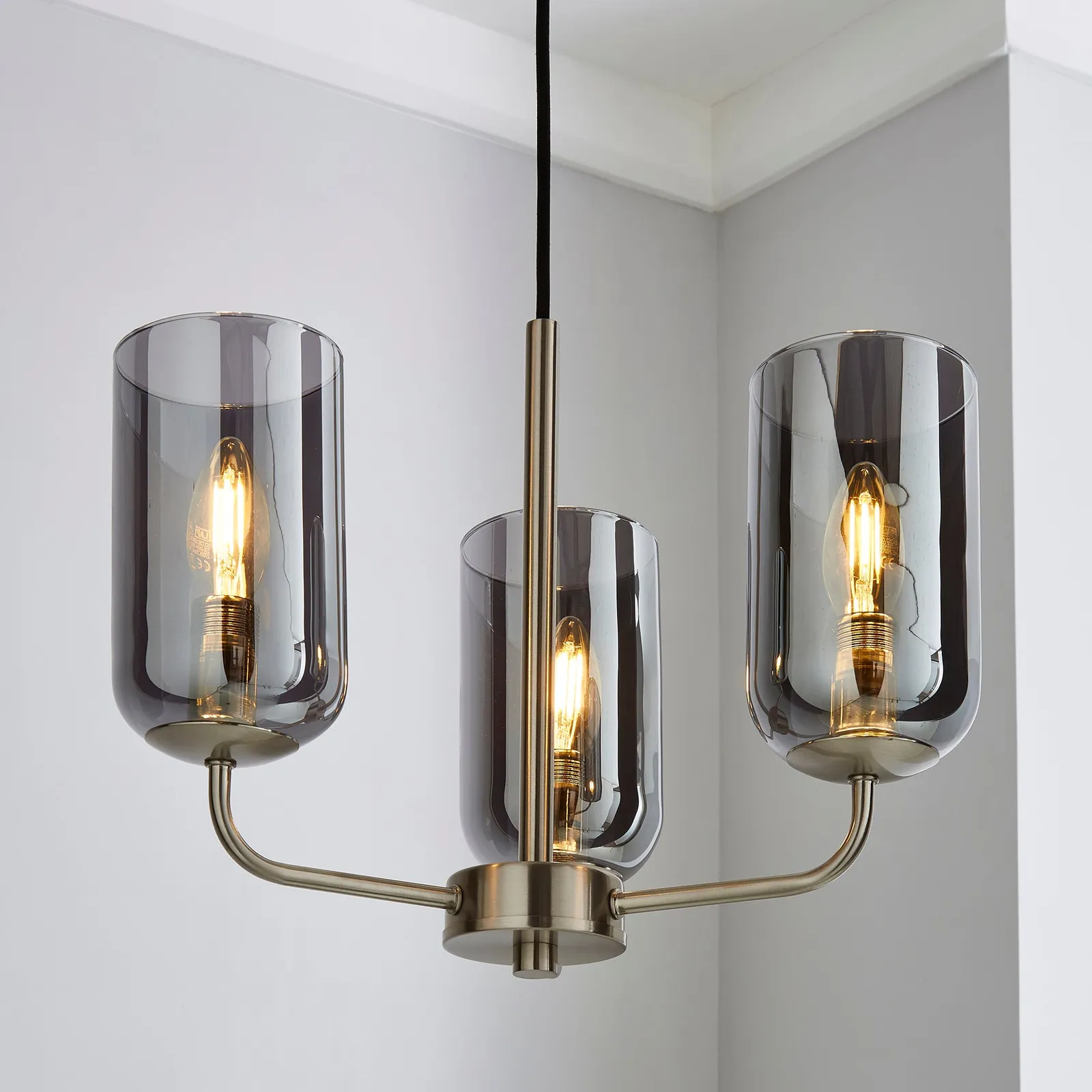 Palazzo 3 Light Smoked Glass Chandelier Chrome