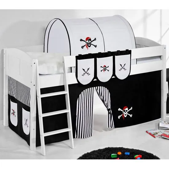 Hilla Children Bed In White With Pirate Black White Curtain