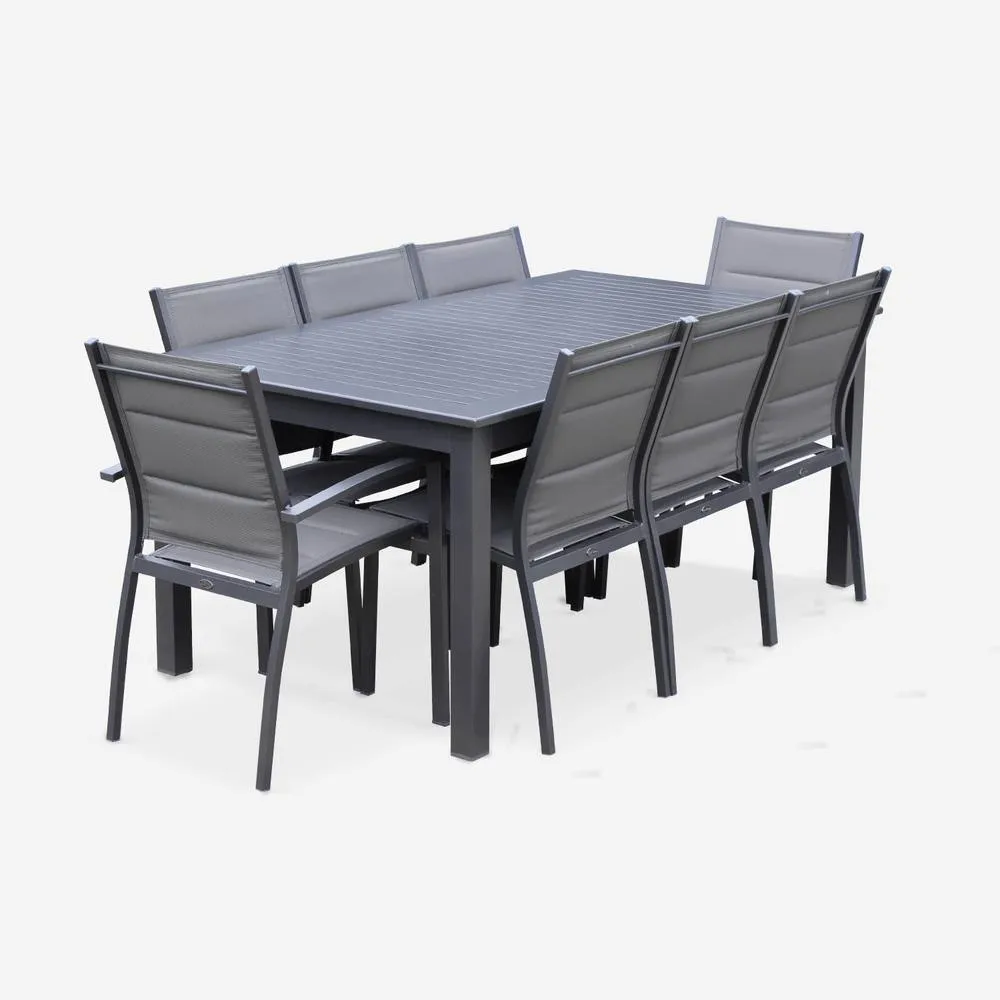 sweeek 8-seater Extendable Aluminium Garden Table Set With Chairs in Dark Grey 2