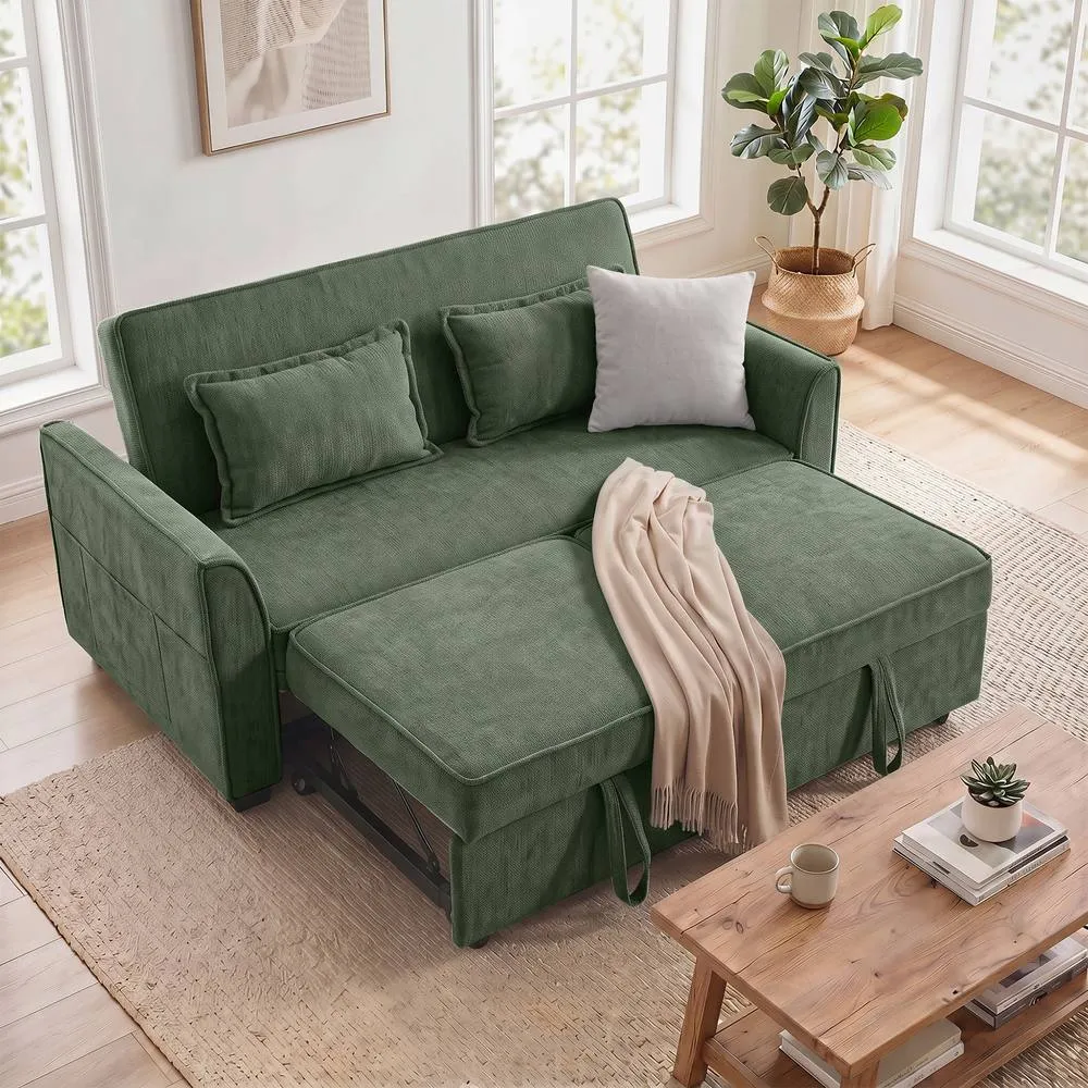 HOMCOM Sofa Bed, 4-in-1 Convertible Pull Out Sleeper Sofa in Dark Green 2