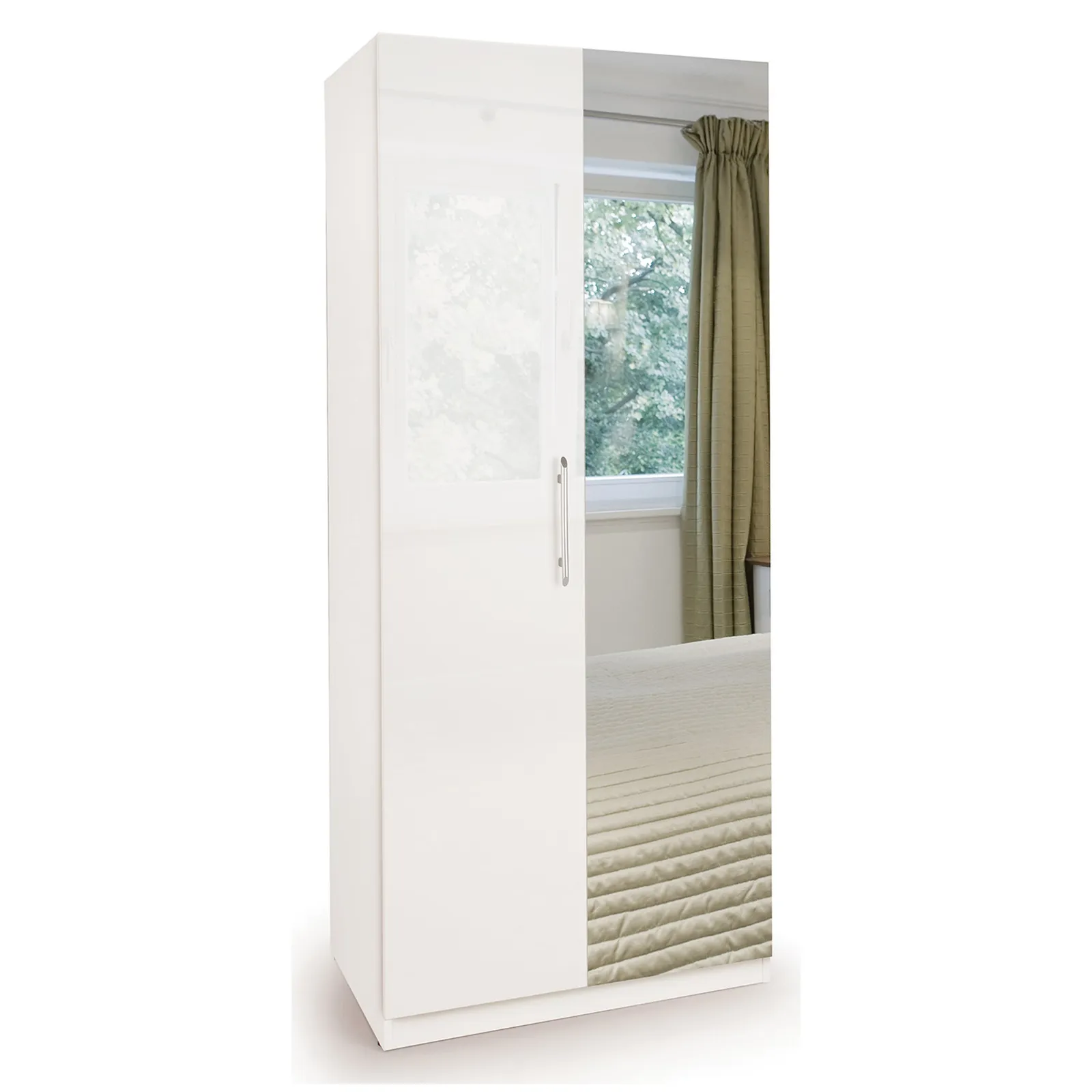 Angel Double Wardrobe, White High Gloss & Mirrored