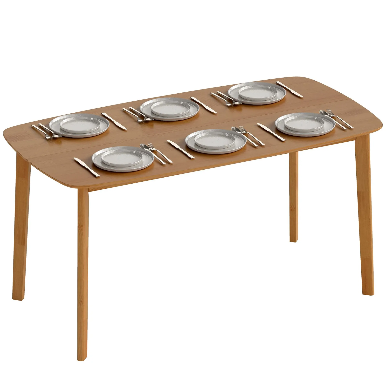 HOMCOM 150 cm Rectangular Dining Table with Solid Wood Frame, Light Brown 2