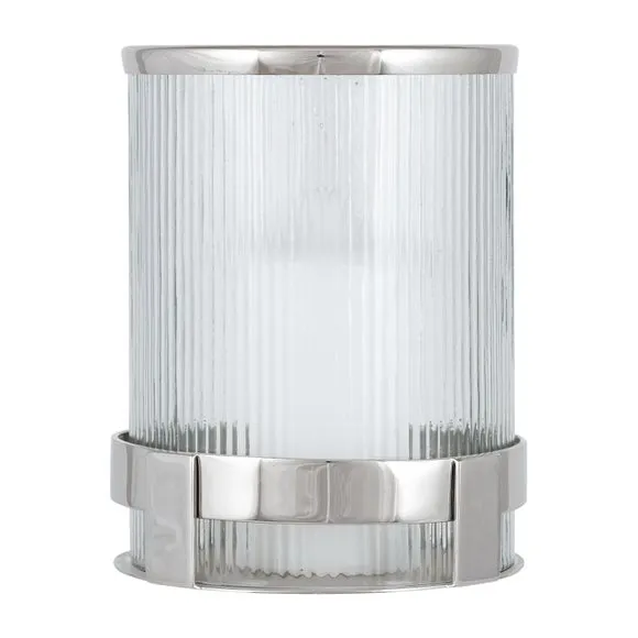Pacific Silver Metal And Clear Textured Glass Hurricane, Silver 2