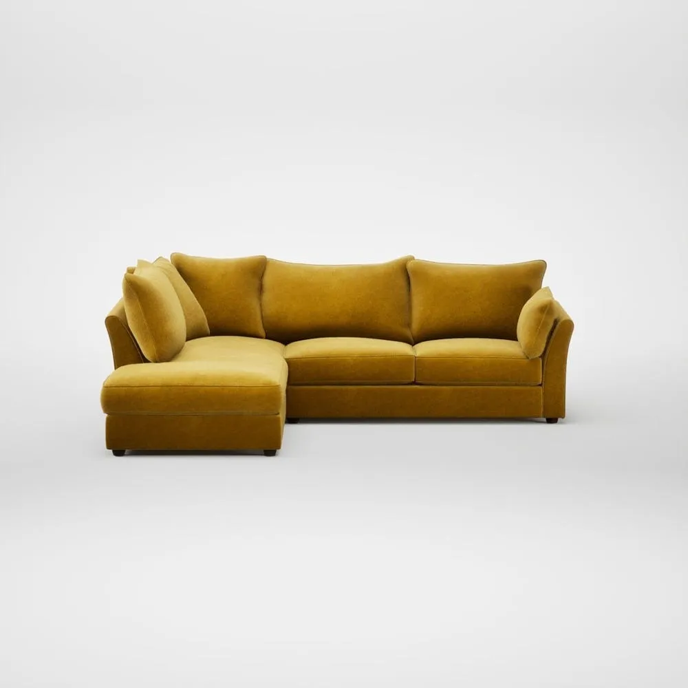 Heal's Tailor Left Hand Facing Corner Sofa Smart Luxe Velvet Canary Walnut Stained Feet 2