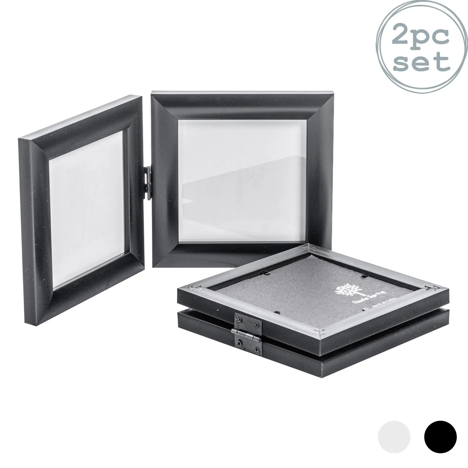 Nicola Spring Folding 2 Photo Frames - 4 x 4" - Pack of 2 in Black