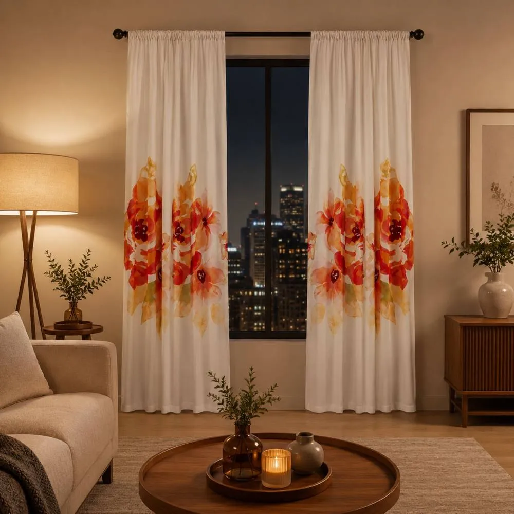 Smart Living Grace Floral Curtains Pair with Tie Backs - Large Flower Print 1