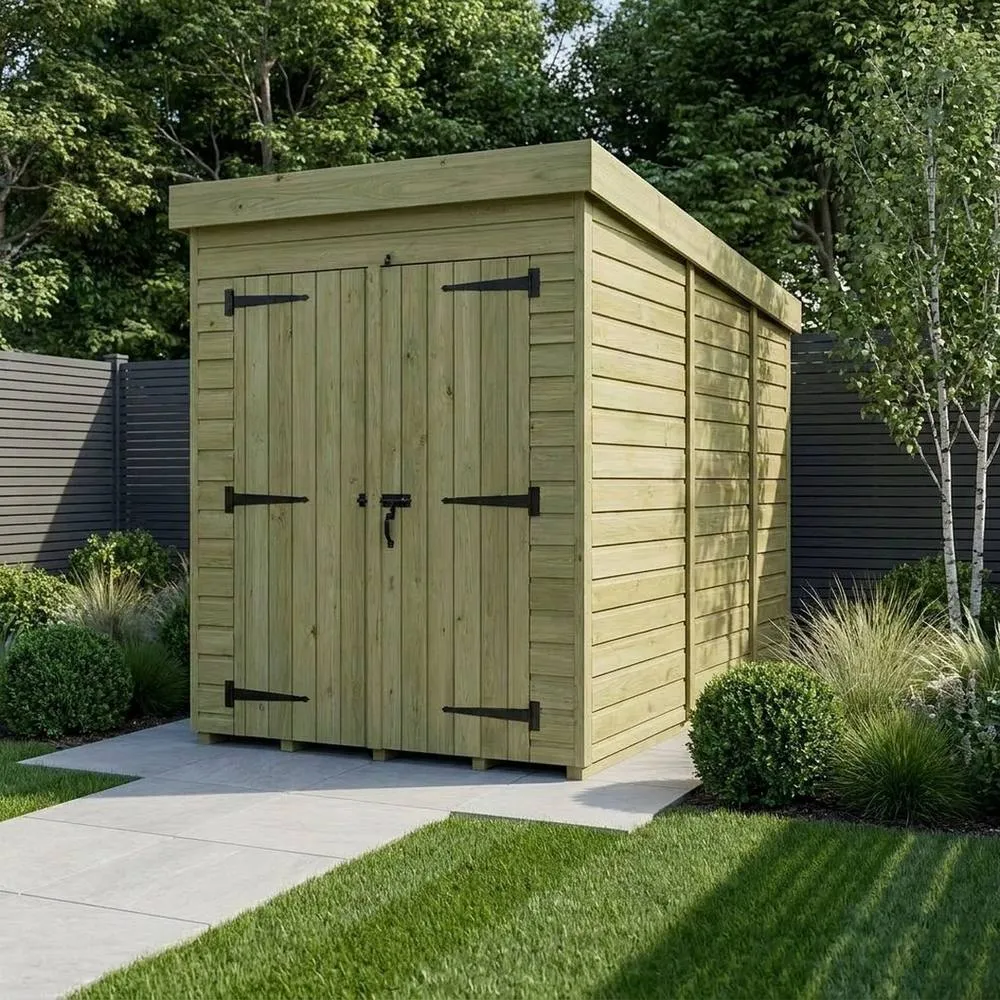 Buttercup Farm 4ft x 9ft Pent Garden Shed Double Door No Windows - Timber in Brown 2