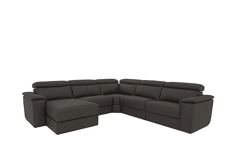 Davide Large Leather Left Hand Facing Corner Sofa with Chaise End - Torello Grigio Scuro