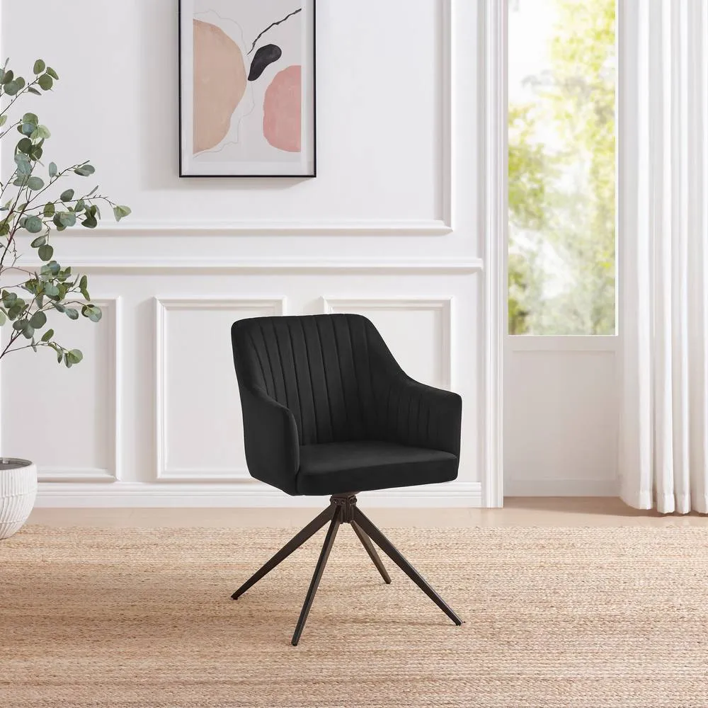 FurnitureboxUK 2x Calla Black Velvet Swivel Dining Chairs 4