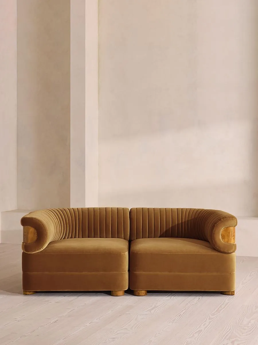 Caleb Modular Three Seater Sofa, Velvet, Mustard, Dark Burl