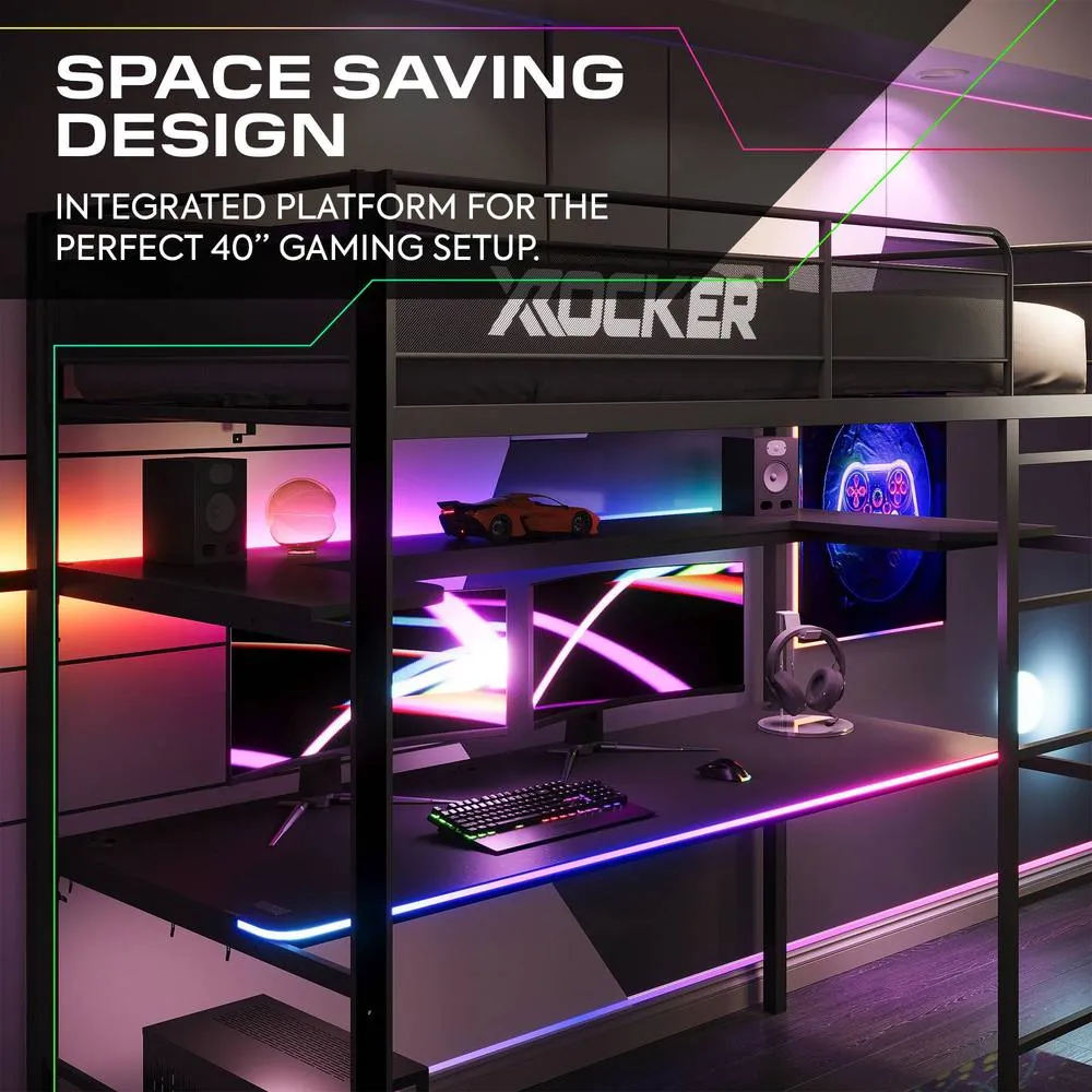 X Rocker Battlebunk RGB LED Single High Sleeper Gaming Bunk Bed with Desk in Black 5