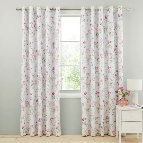 Raya Sweetpea Polycotton Blackout Eyelet Curtains 2