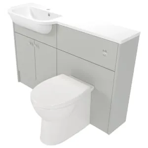 Deccado Benham Whisper Grey Left Hand 1200mm Slimline Fitted Vanity & Toilet Pan Unit Combination with Left Hand Basin