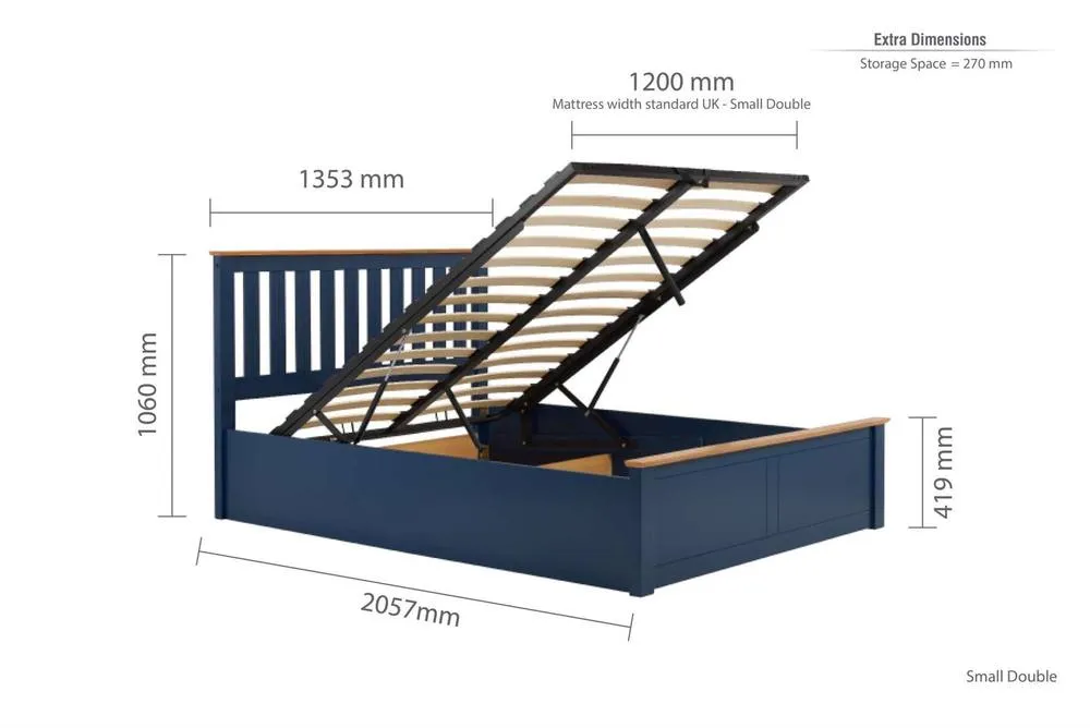 Birlea Small Double Ottoman Bed Navy Blue Aspen Wood Frame Storage 4FT Oak 4