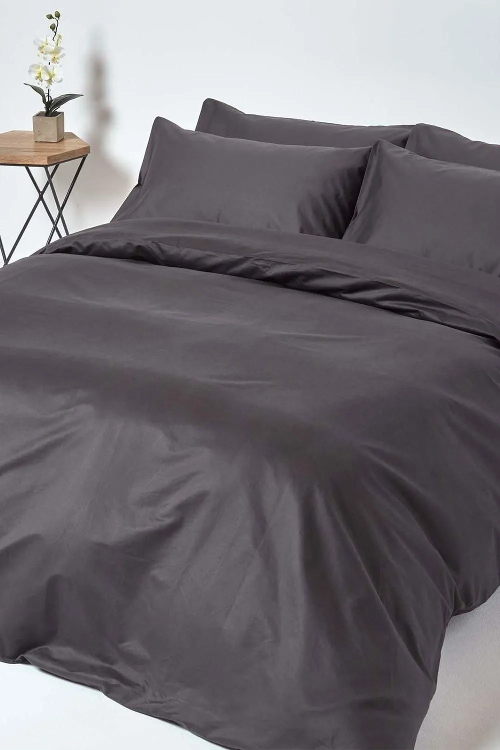 Homescapes Egyptian Cotton Duvet Cover with Pillowcase 1000 TC in Charcoal