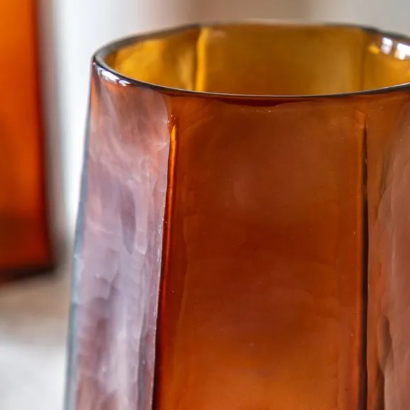 Crossland Grove Organic Faceted Hurricane Amber H200mm, Brown 2
