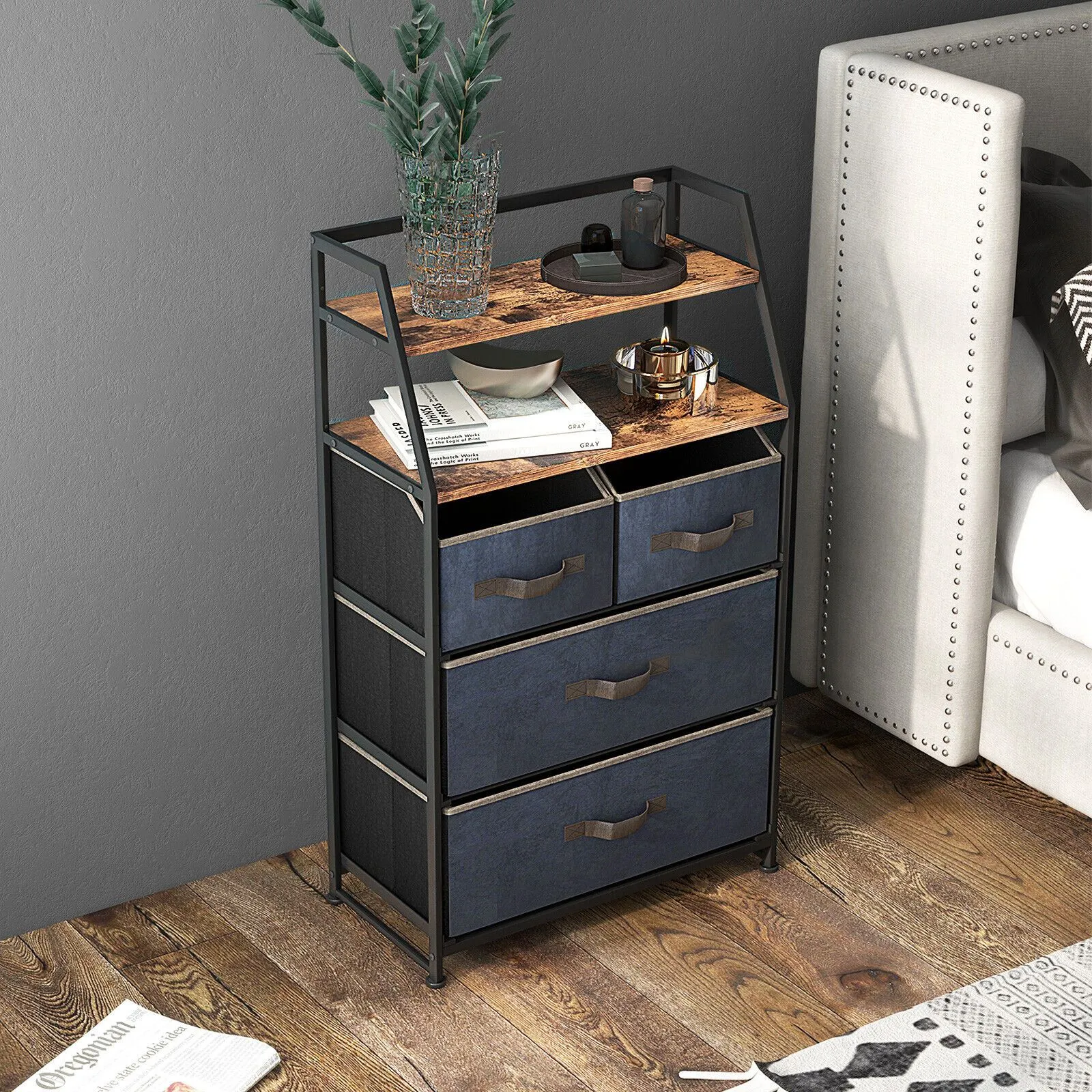 Costway Chest of Drawers Free Standing Floor Storage Dresser Large Bedroom Cabinet in Brown 3