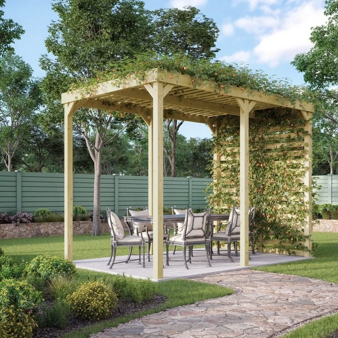 Rutland County Garden Furniture Ltd Shade Pergola - Wood - L420 x W420 x H270 cm - Rustic Brown in Light Green 3