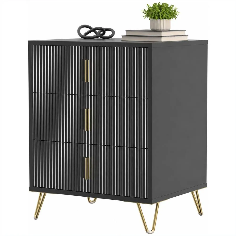 HOMCOM Modern 3 Drawer Dresser with Metal Legs & Steel Handles, Black