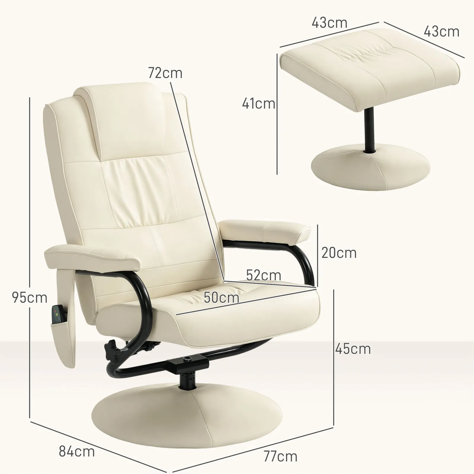 HOMCOM Massage Ottoman Cushioned Recliner Chair 10 Points Vibration Cream 3
