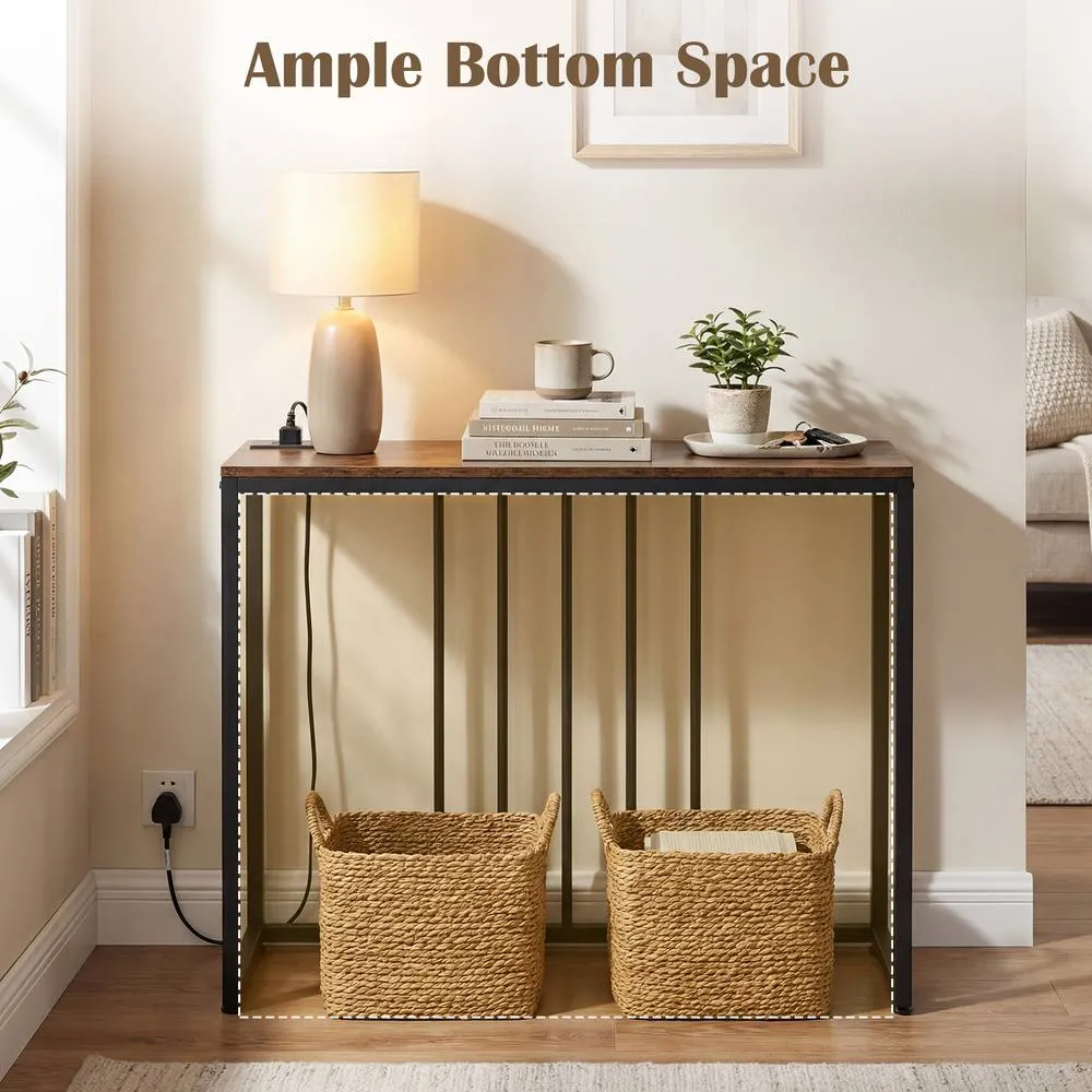 Costway Entryway Table Console Table with Charging Station in Brown 5