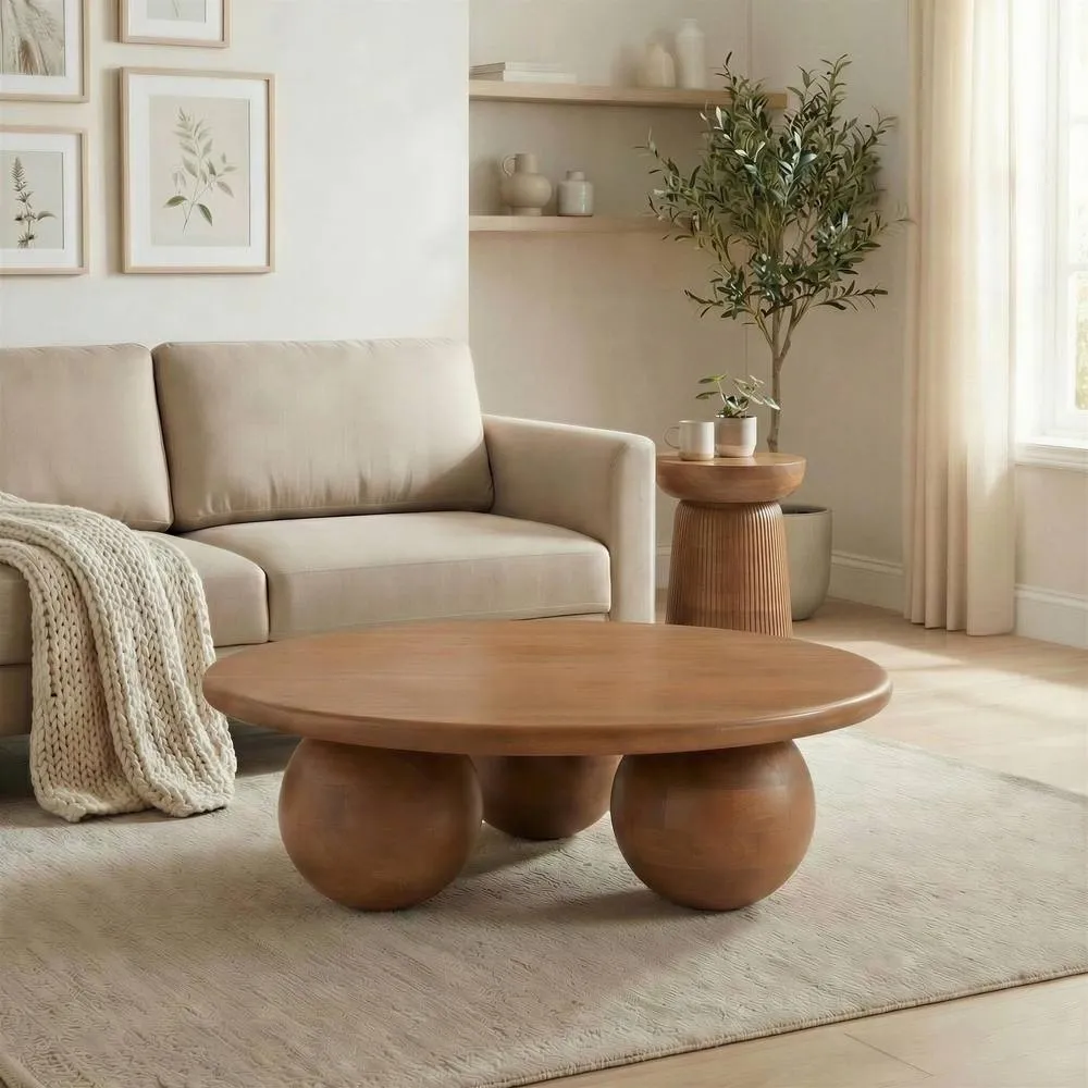 FurnitureboxUK Olympus Round Wood Sphere Leg Coffee Table in Walnut 2