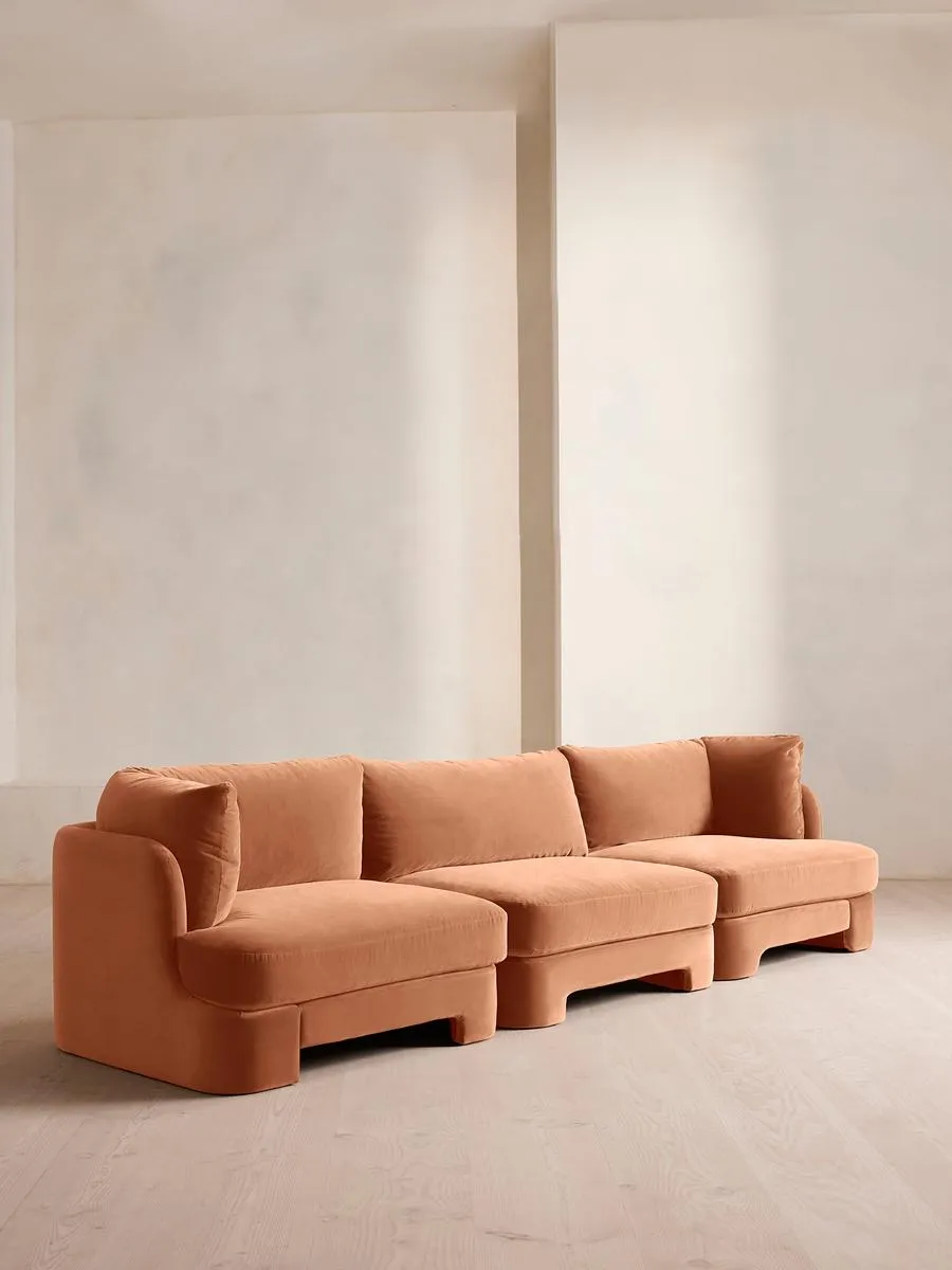 Odell Deeper Sit Modular Sofa, Four Seater, Velvet Antique Rose