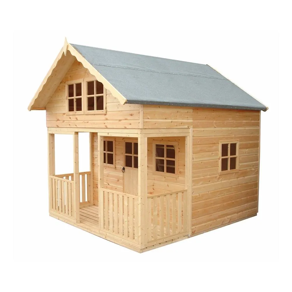 Shires Lodge 8x9 ft Single Door with Three Opening Windows Playhouse in Light Brown 2
